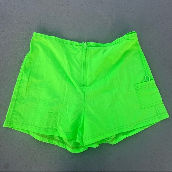 Vintage Catalina Neon Lime Green Windbreaker Zip Front Swim Surf Shorts SMALL - Picture 1 of 6